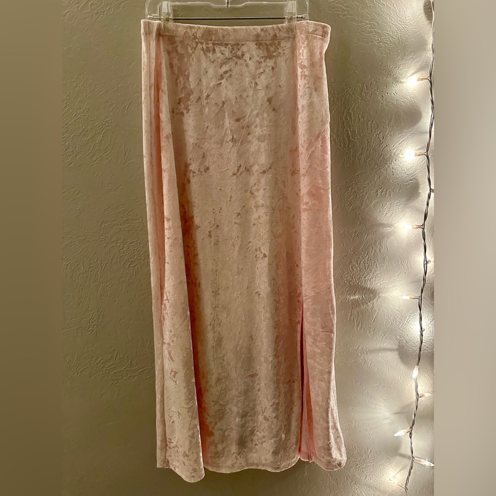 Light pink velvet midi skirt